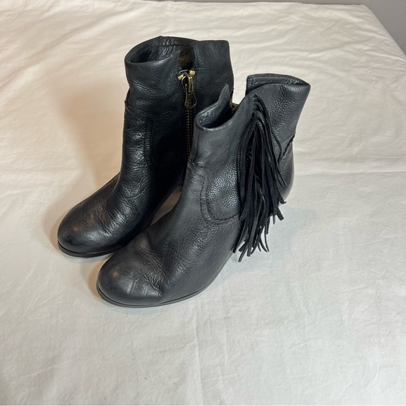 Sam Edelman black fringed leather Louie short cowgirl cowboy boots 6.5 - Picture 2 of 9